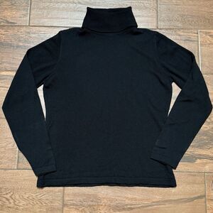 100% WOOL SWEATER Linea Donna Lightweight BLACK Merino Wool Sweater L Washable